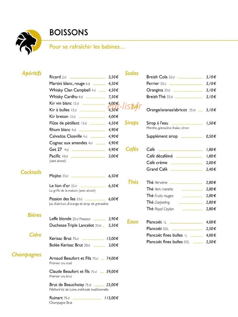 Le Lion d'Or — carte page 2