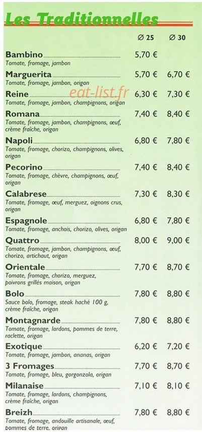 Bueno Pizza — carte page 2