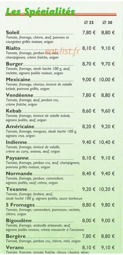 Bueno Pizza — carte page 3