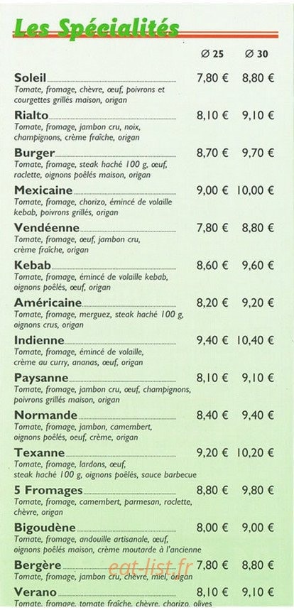 Bueno Pizza — carte page 3