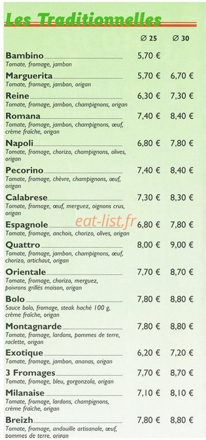 Bueno Pizza — carte page 2