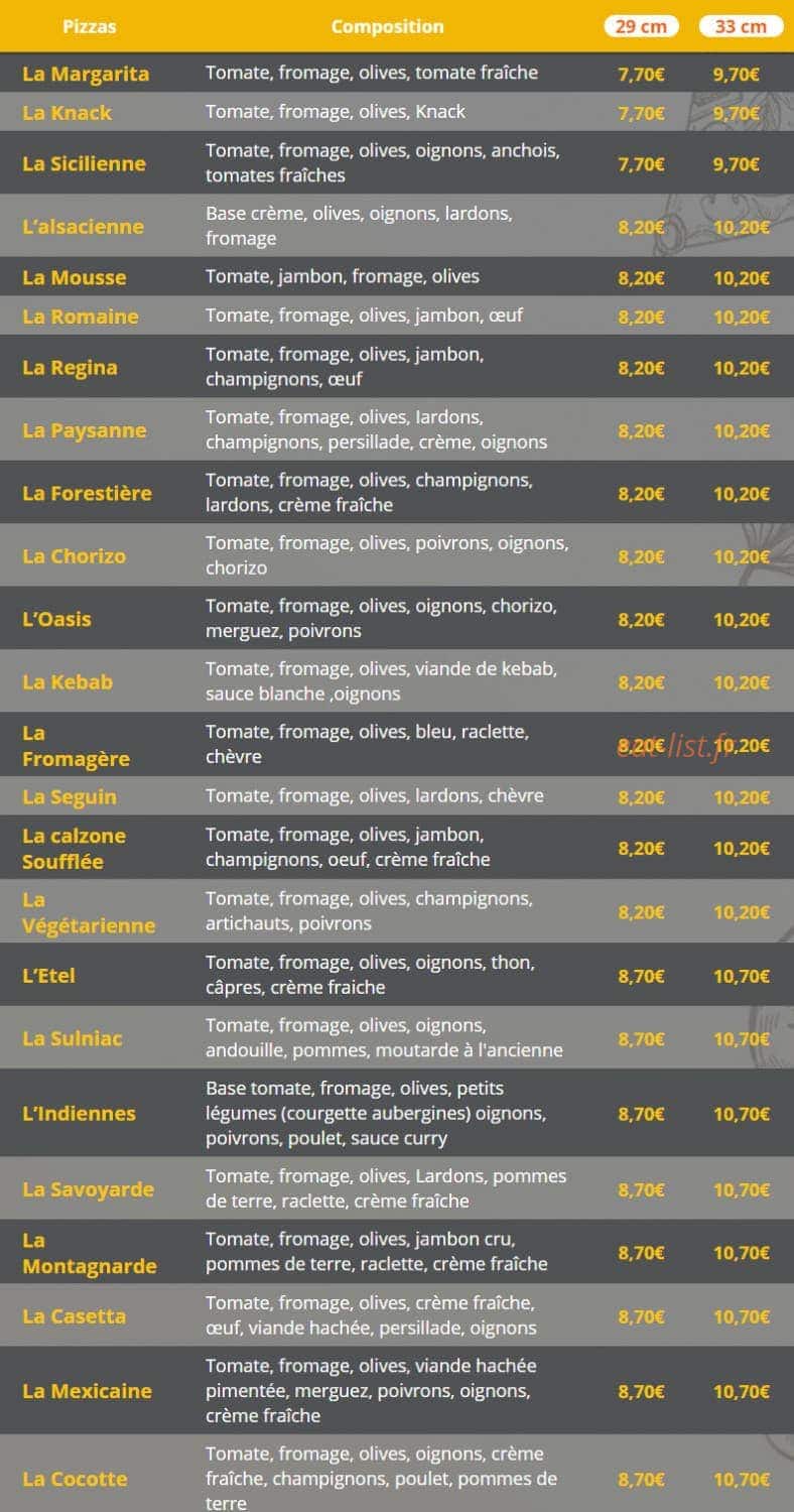 La Casetta Pizzas — carte page 2