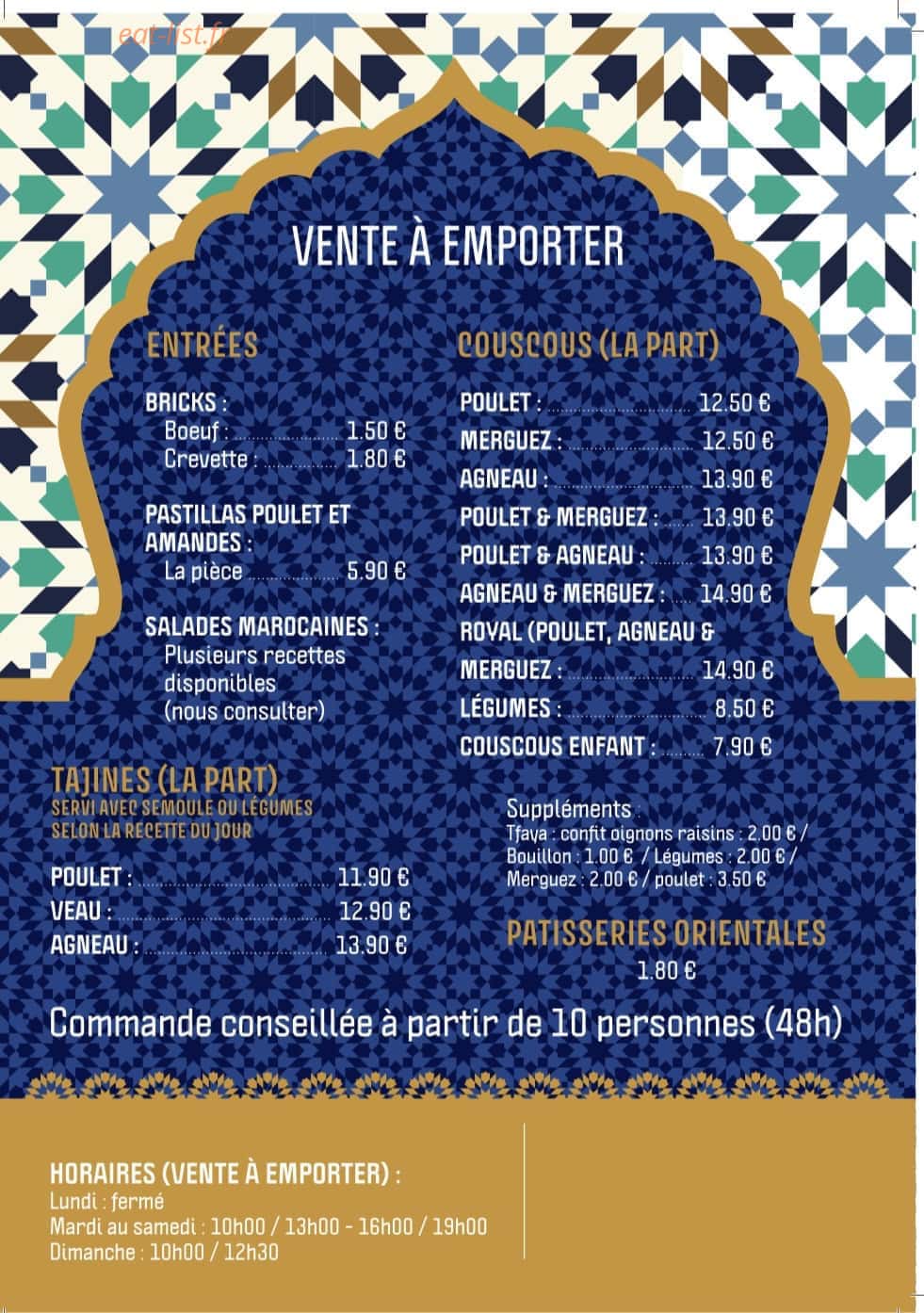 La Cabane à Couscous — carte page 1
