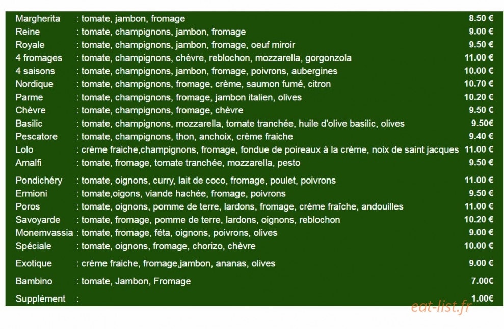 Pizzas Lolo — carte page 1