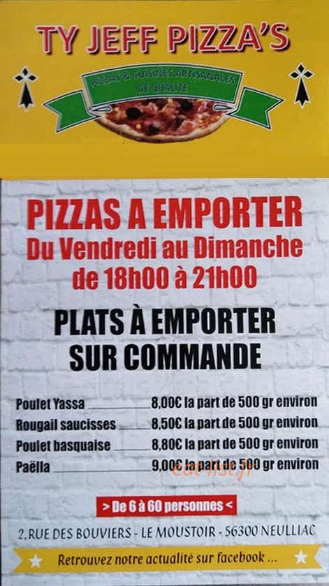 Ty Jeff Pizza's — carte page 1