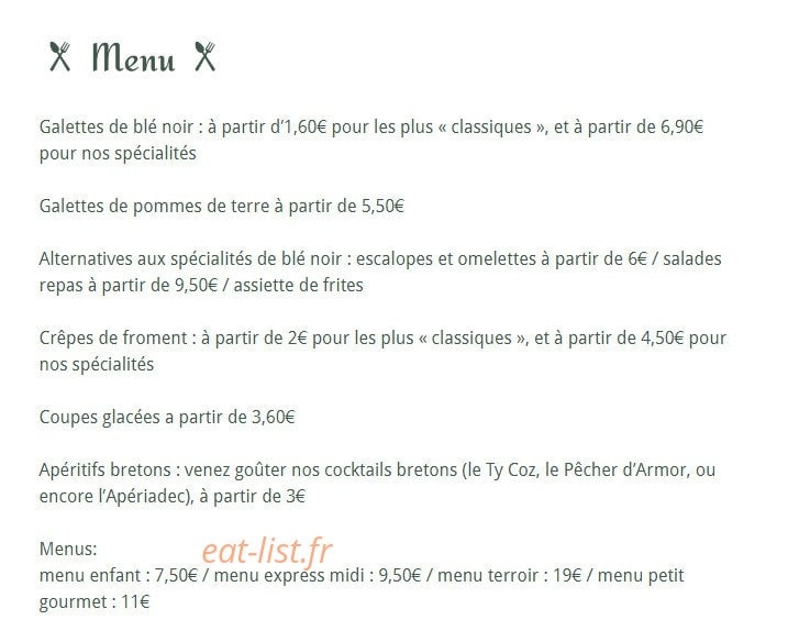 Crêperie A l'abri du temps — carte page 1