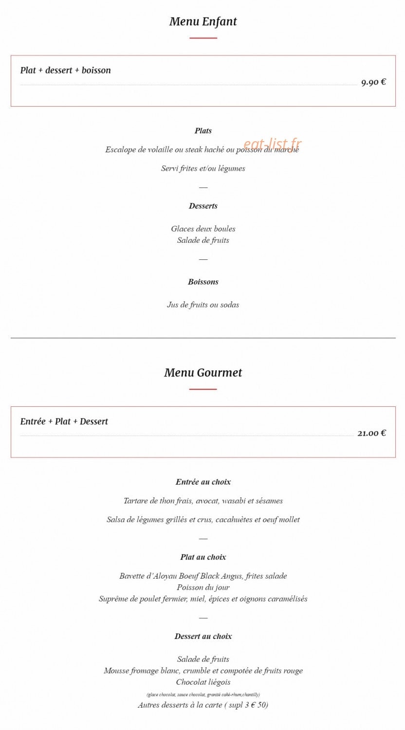 Carte et menu de Le boeuf qui fume à Pontivy — Les menus suite