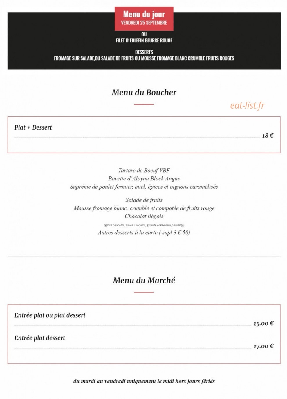 Carte et menu de Le boeuf qui fume à Pontivy — Les menus