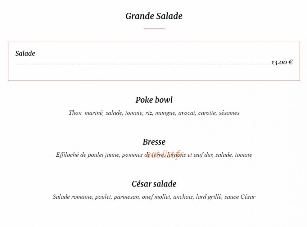 Carte et menu de Le boeuf qui fume à Pontivy — La grande salade