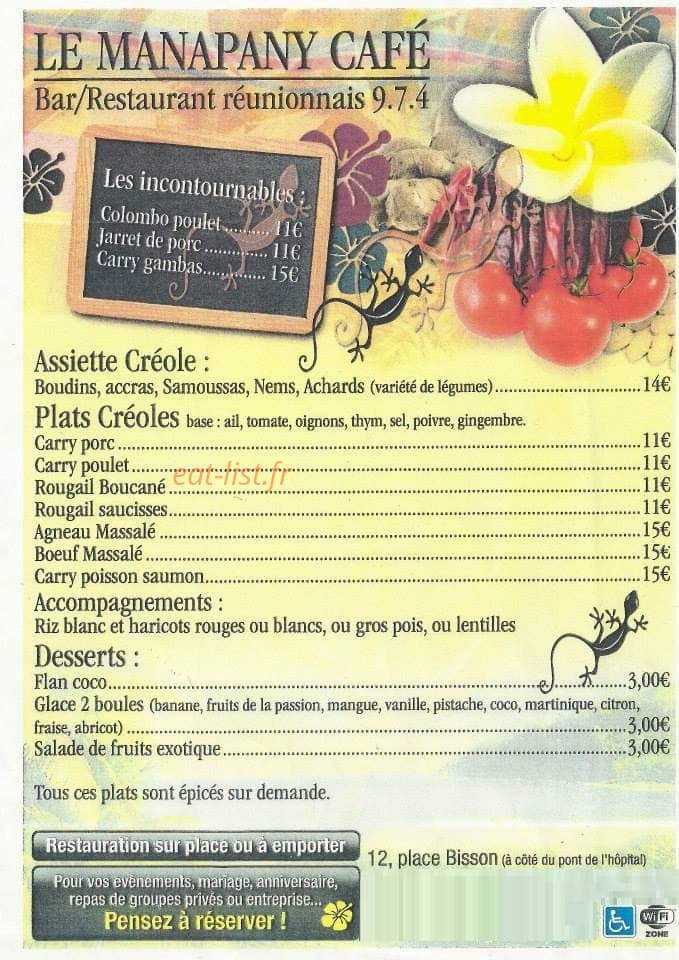 Le Manapany Café — carte page 1