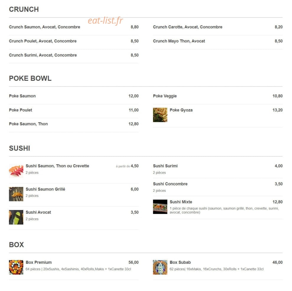 Sushi Subab — carte page 3