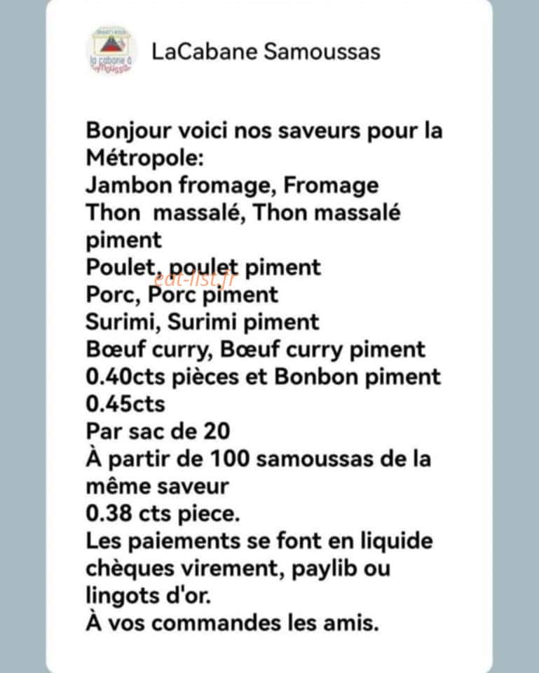 La cabane a samoussas — carte page 1
