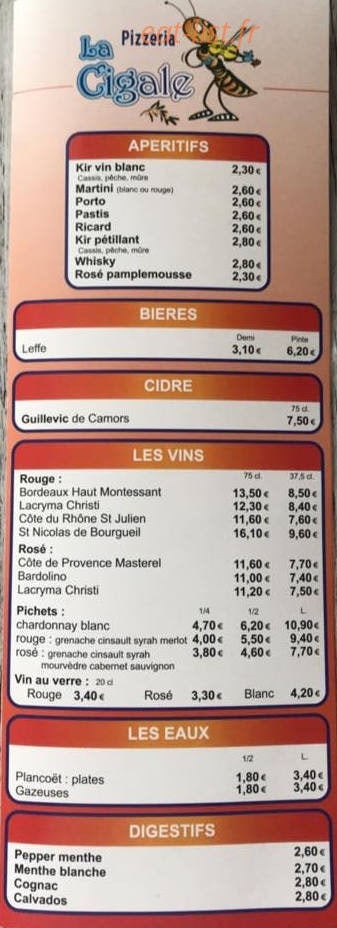 La Cigale — carte page 1