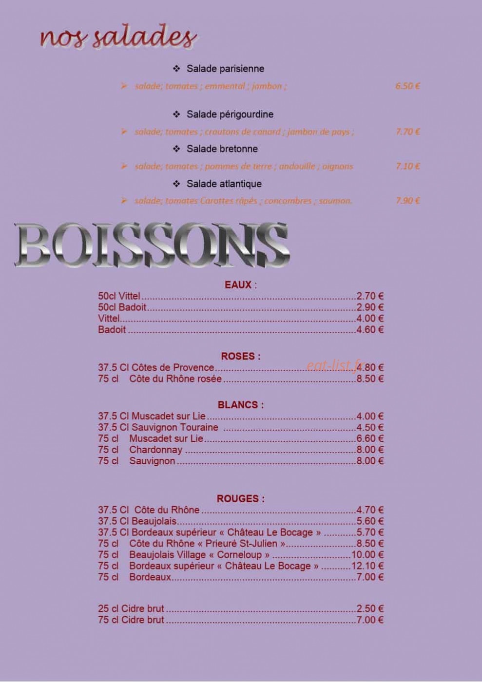 Brasserie de la place — carte page 2