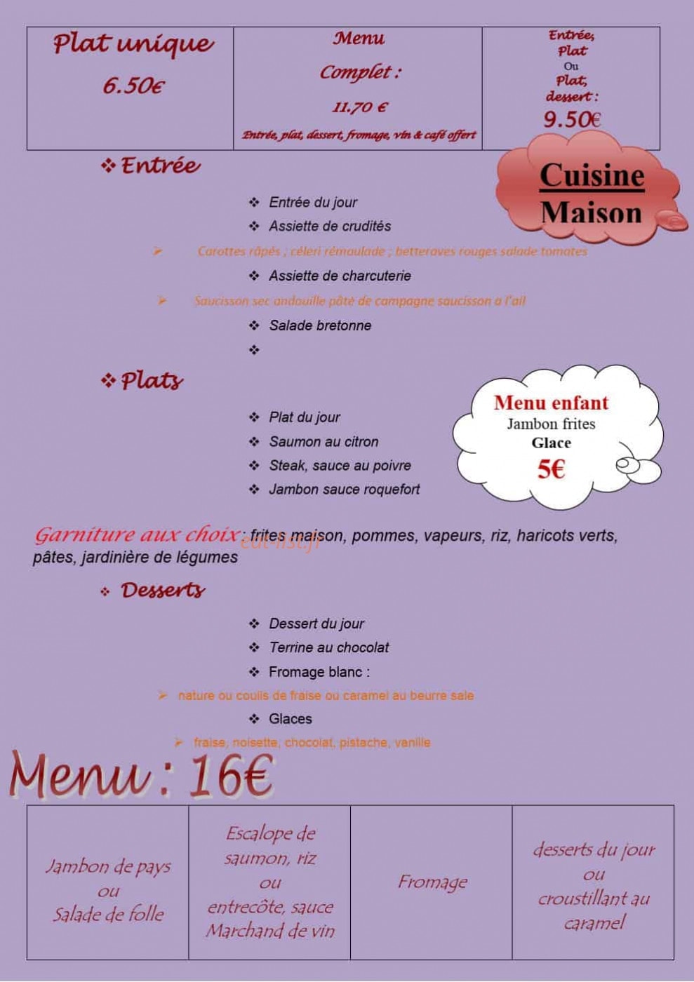 Brasserie de la place — carte page 1