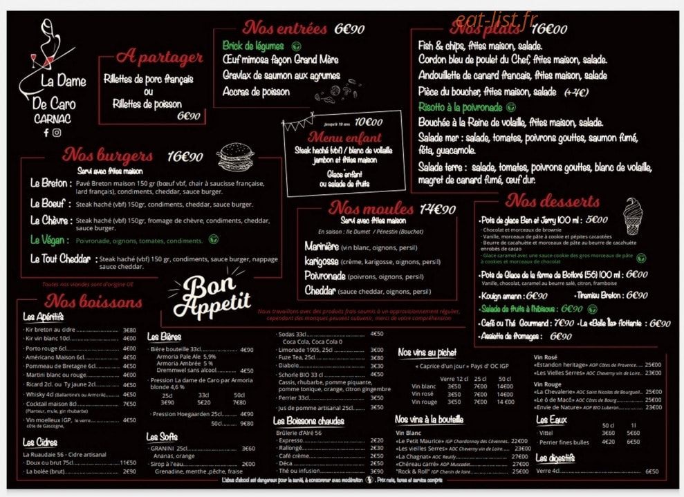 Brasserie la Dame de Caro — carte page 1