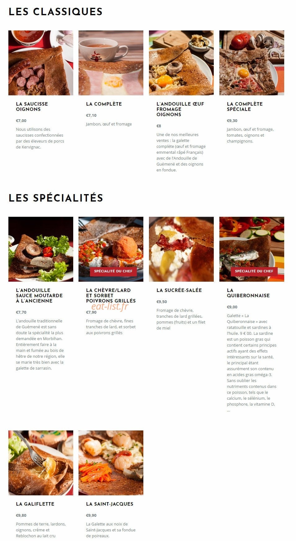 Crêperie la clef de la presqu'île — carte page 1