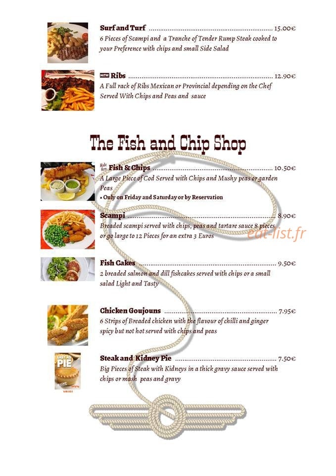Carte et menu de Le Rosbif à Saint Vincent sur Oust — fish and chips