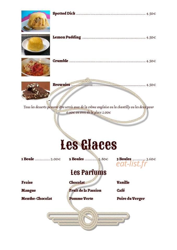 Carte et menu de Le Rosbif à Saint Vincent sur Oust — glacces