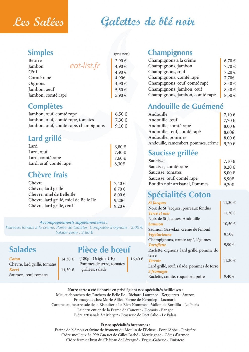 Crêperie Coton — carte page 1