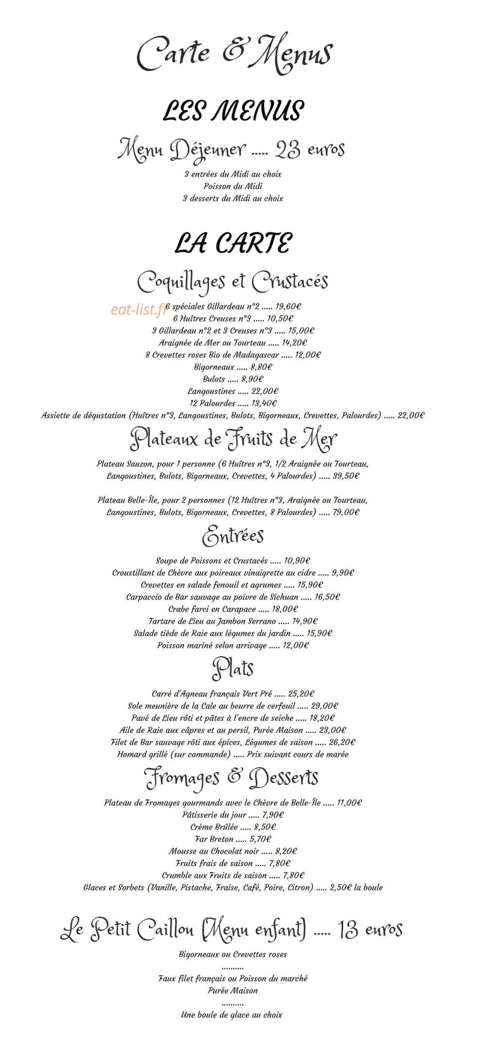Café de la Cale — carte page 1