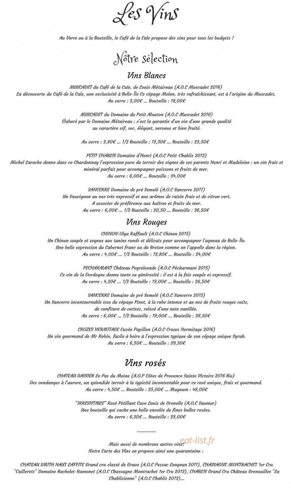 Café de la Cale — carte page 2