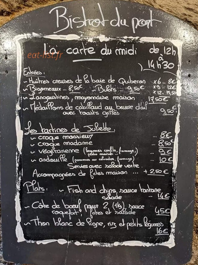 Le Bistrot du Port — carte page 1