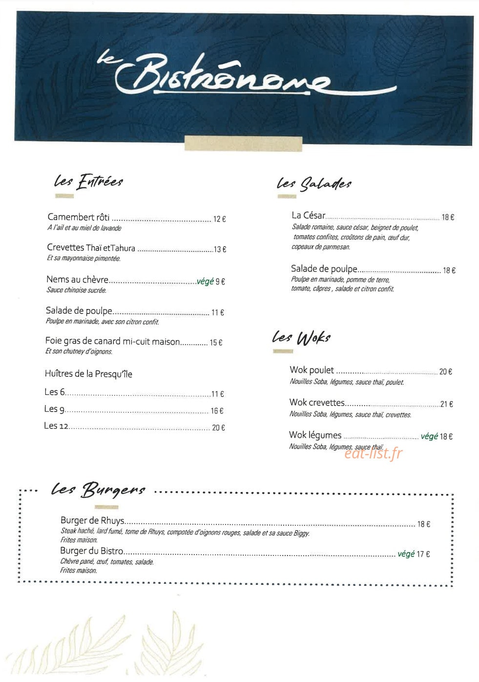 Le Bistrônome — carte page 1