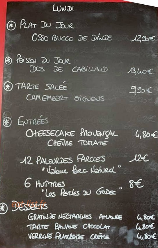 Le bistrot de Caro — carte page 1
