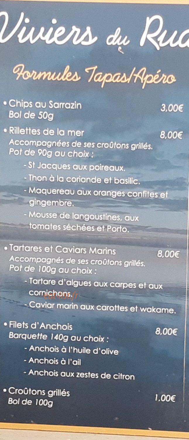 Carte et menu de Les Viviers Du Ruault à Sarzeau — Les formules