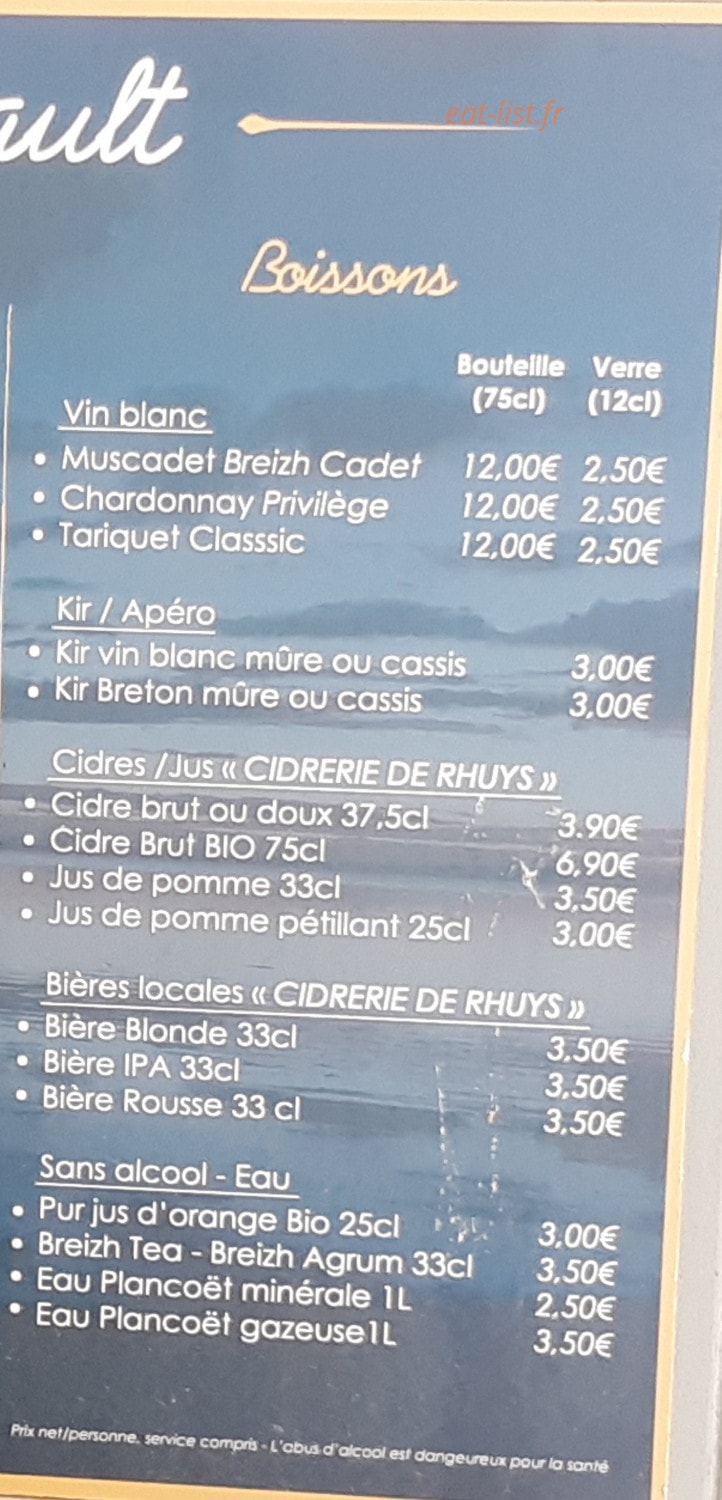 Carte et menu de Les Viviers Du Ruault à Sarzeau — Les boissons