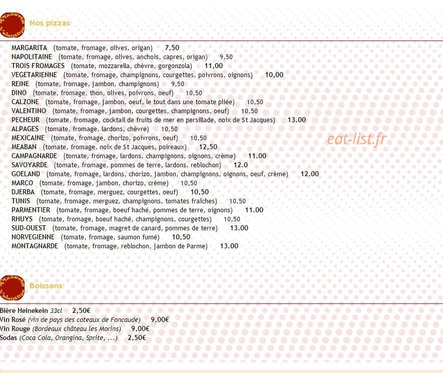Pizzeria Valentino — carte page 2