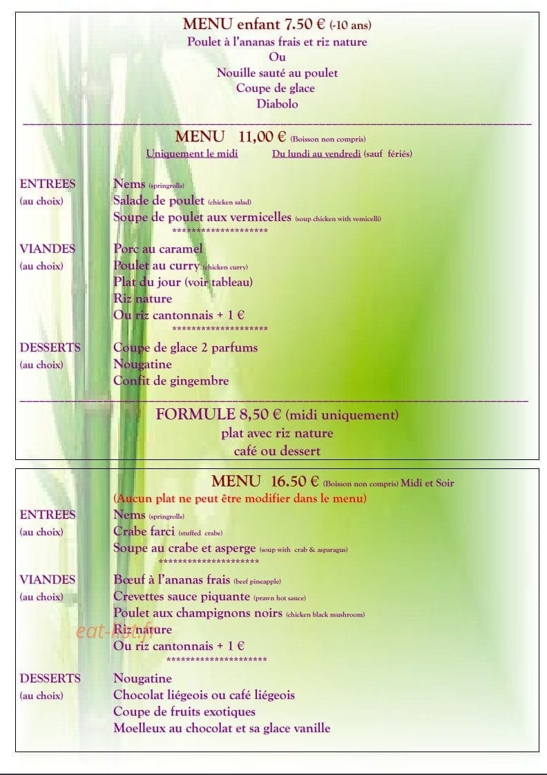 Aux saveurs d'Asie — carte page 1