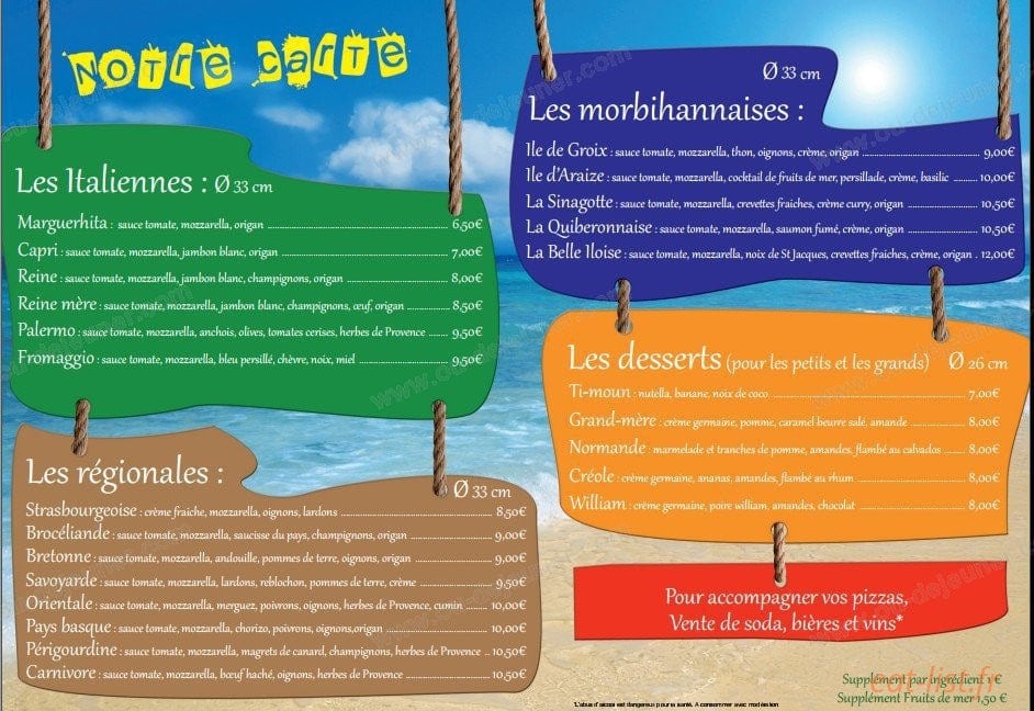 Kaz a Pizza — carte page 1