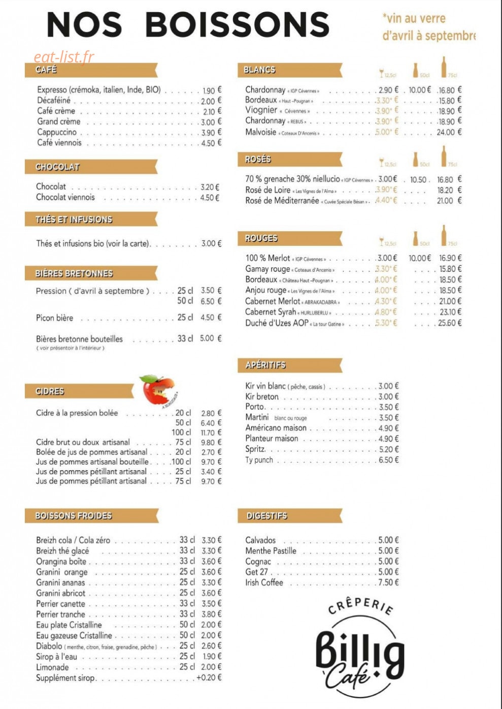 Billig café — carte page 4