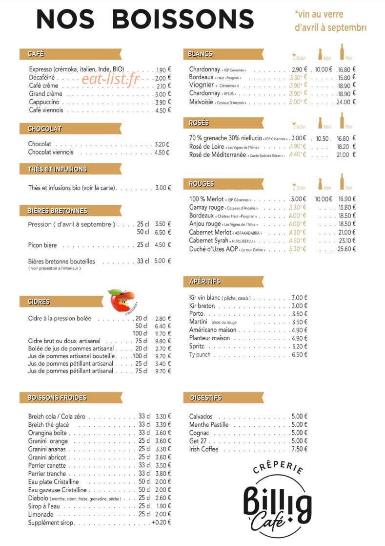 Billig café — carte page 3