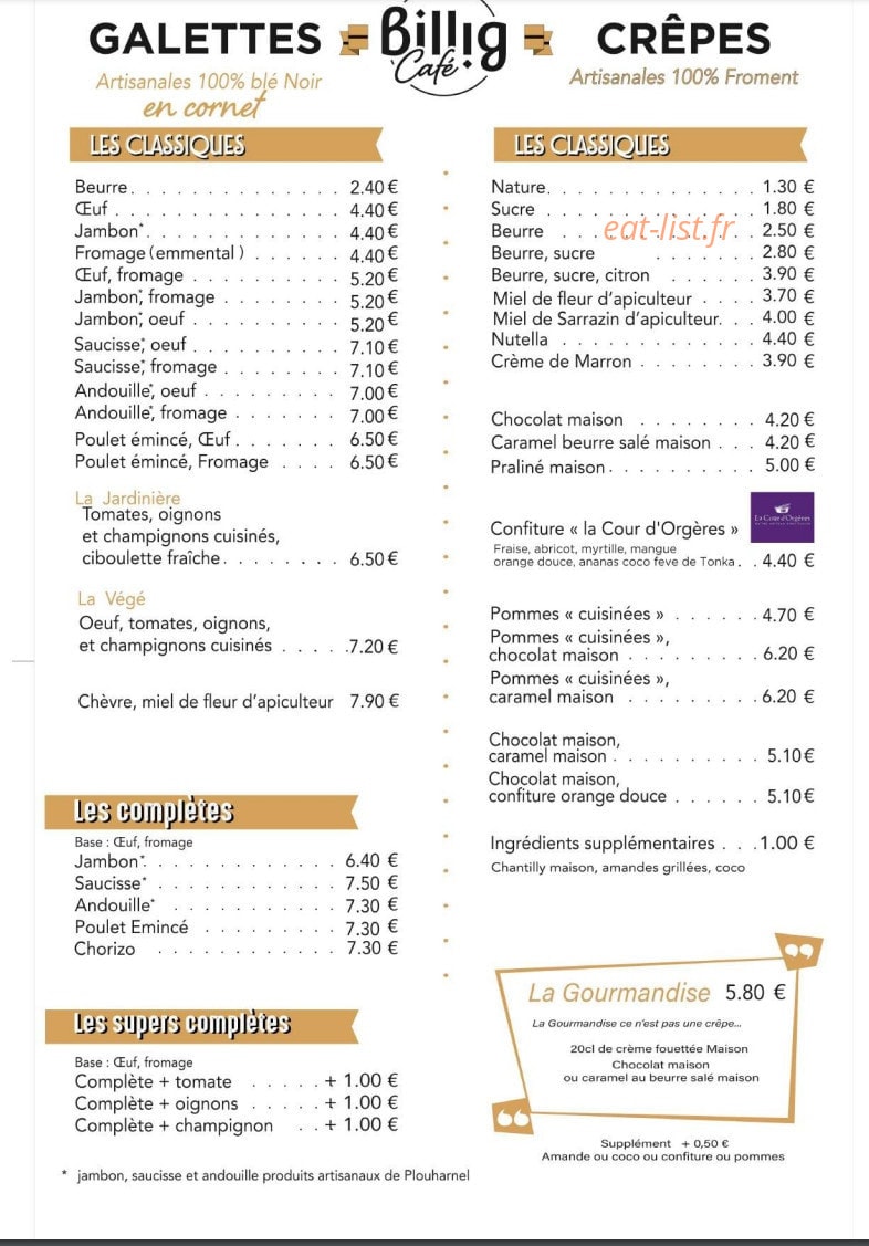 Billig café — carte page 1