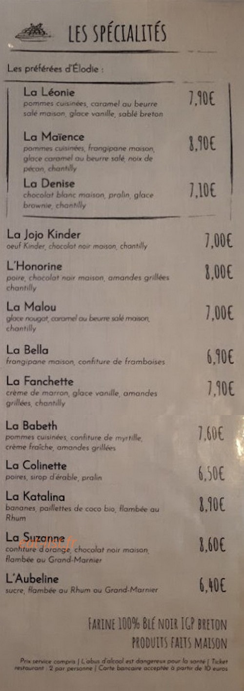 Crêperie La Goustanaise — carte page 2