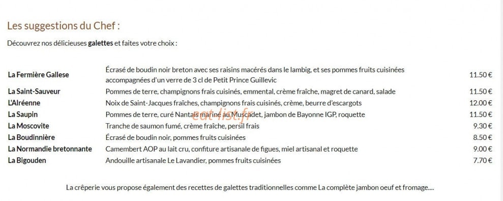 Crêperie saint sauveur — carte page 1