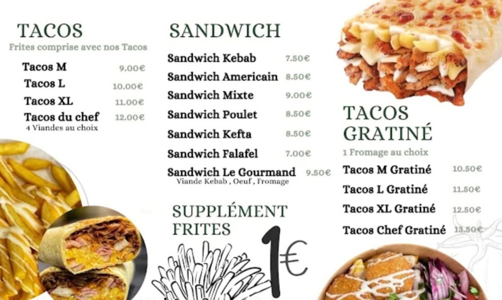 Carte et menu de La Broche Alréenne à Auray — Sandwiches, tacos...