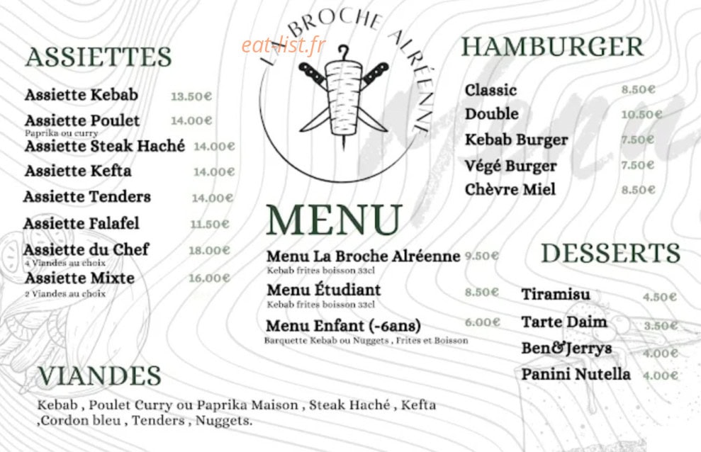 Carte et menu de La Broche Alréenne à Auray — Assiettes, menus...