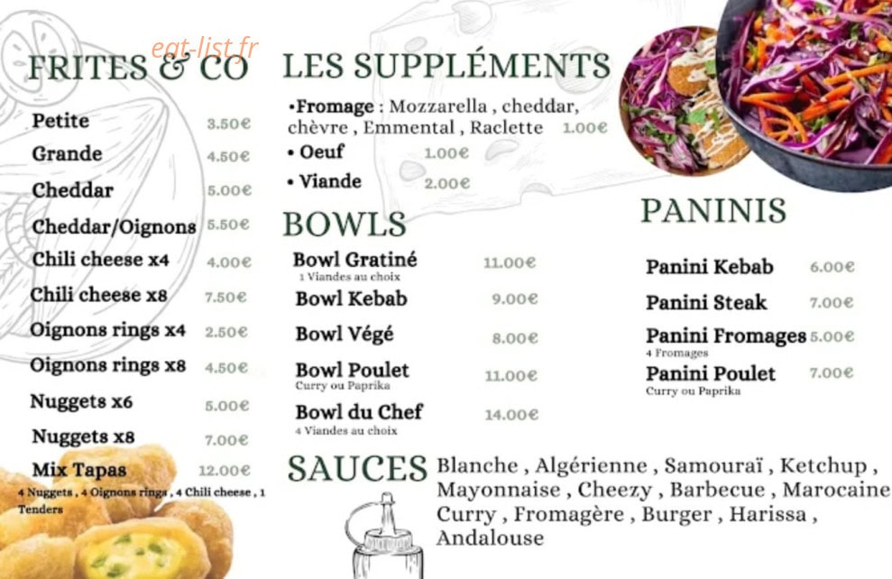 Carte et menu de La Broche Alréenne à Auray — Frites et co, bowls...