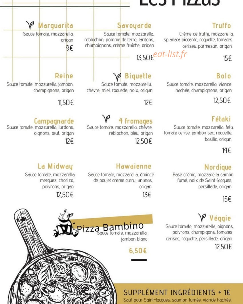 Carte et menu de Le Midway à Auray — Pizzas