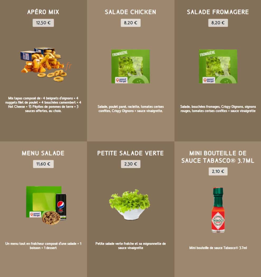 Speed Burger — carte page 9