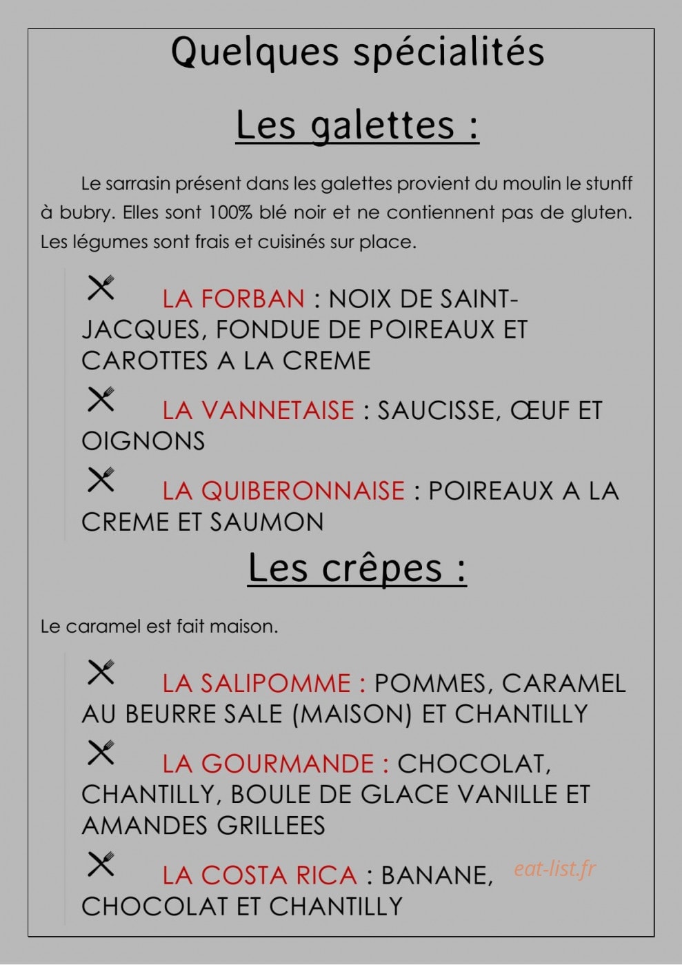 La crêperie du Golfe — carte page 1