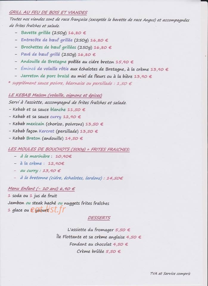 L'Auberge du Village — carte page 2