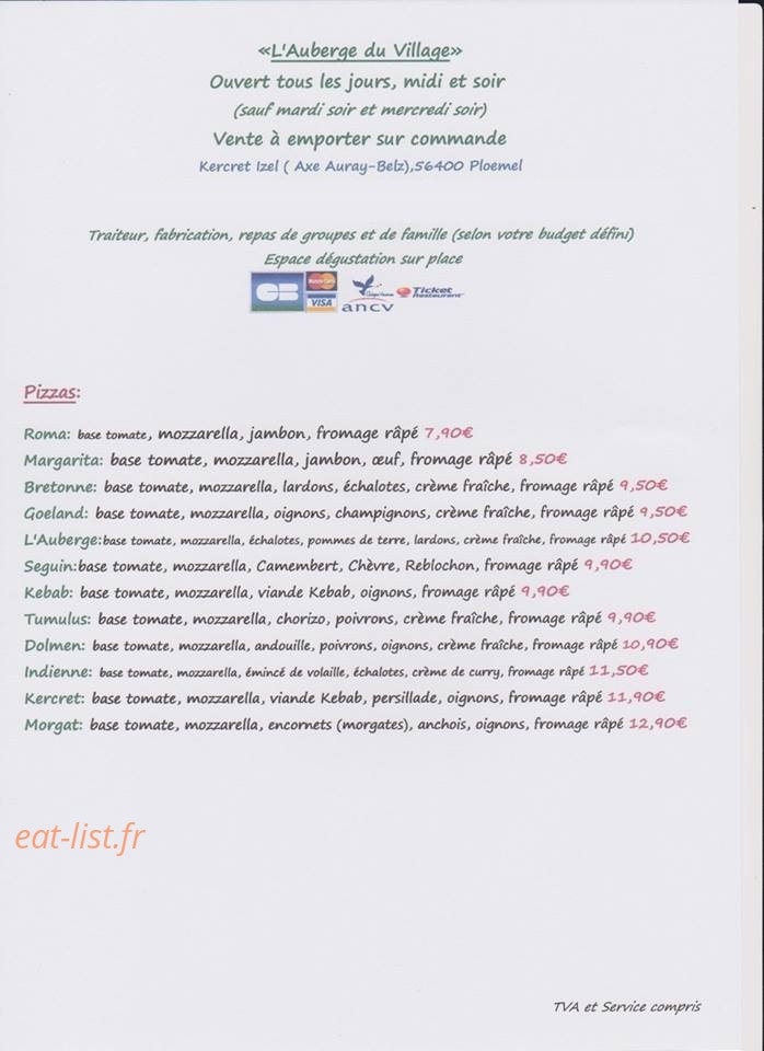 L'Auberge du Village — carte page 1