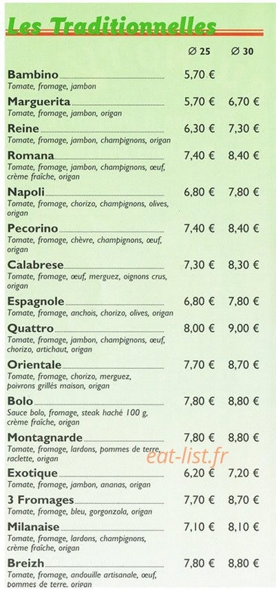 Bueno Pizza — carte page 2