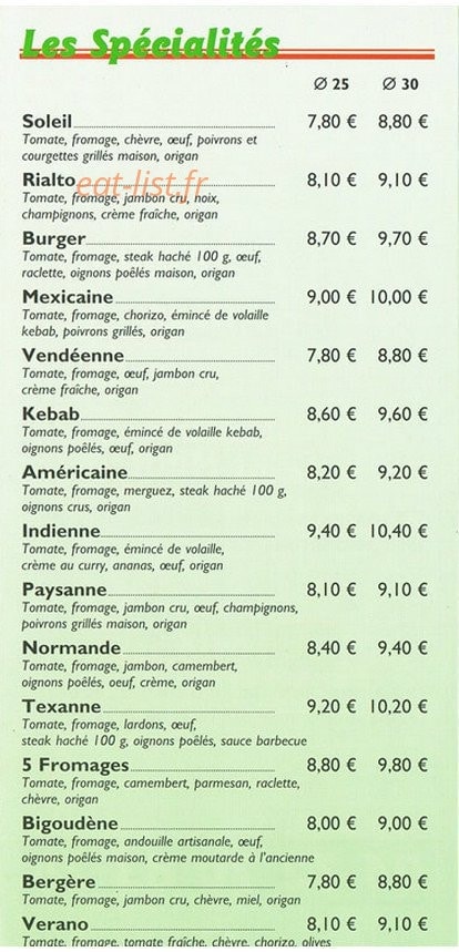 Bueno Pizza — carte page 3