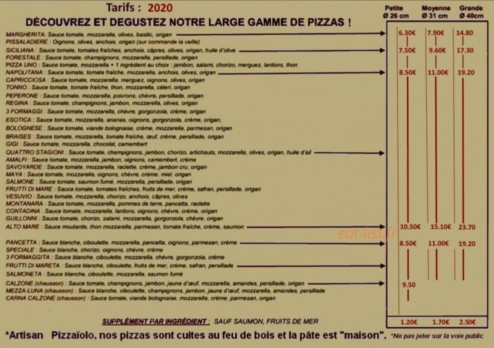 Pizza Braises — carte page 1